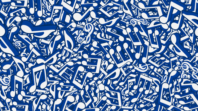 Notes, musical keys signs and symbols piled up in big heap of cacophony. Musical notes piled up in a big heap. Vector banner for advertising of music party, disco or artistic concert