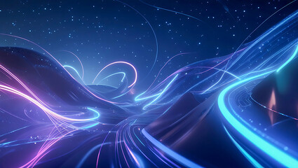 Obraz premium Futuristic Neon Light Trails with Cosmic Aesthetic and Abstract Energy Flow, Generative ai
