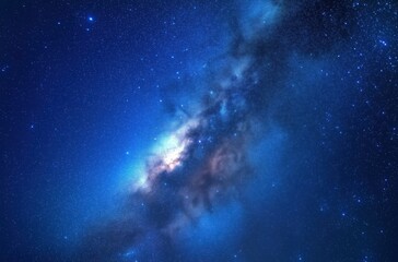 Majestic Spiral Galaxy Illuminating the Cosmic Night Sky with Ethereal Blue Nebula