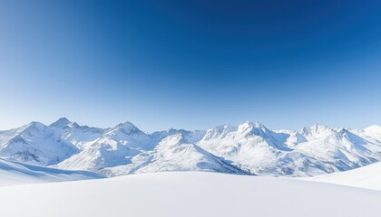 Obraz premium Majestic Snow-Capped Mountains Under Clear Blue Sky with Serene Atmosphere