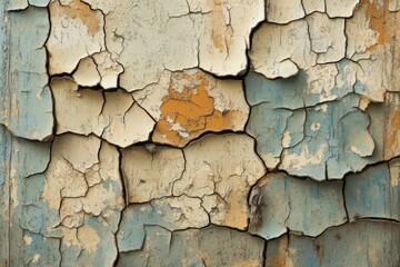 Weathered Charm: Cracked Paint on Vintage Wooden Door Signifying Age and History