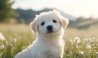 puppy on grass-generative ai