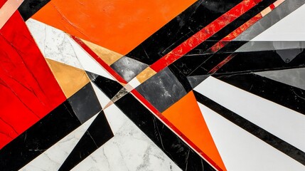 Abstract red, black, white marble geometric art