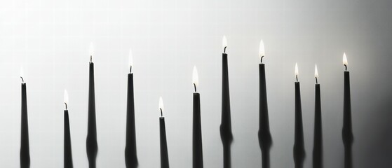 Elegant Arrangement of Tall Black Candles with Soft Flickering Flames