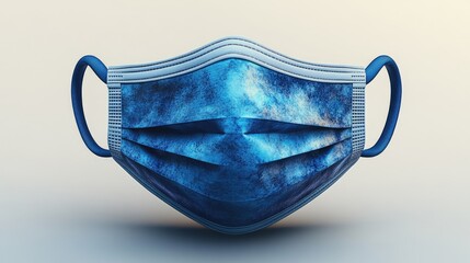 Close-up of a blue patterned face mask showcasing intricate textures against a soft background