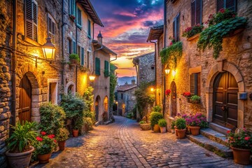 Fototapeta premium Romantic Low-Light Cityscape: Serene Evening in Italy