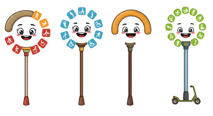 Cute Cartoon Guideposts with Accessibility Symbols for Parks