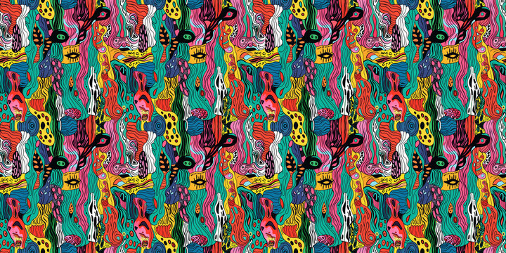 Cartoon hand-drawn doodles on the subject of summer holidays theme seamless pattern