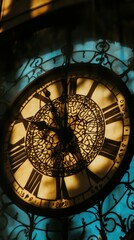 Intricate Vintage Clock Face with Beautiful Filigree Design and Shadows