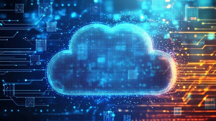 Obraz premium Digital cloud computing with circuit patterns.