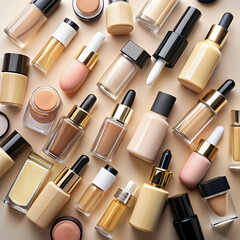 Obraz premium top view different foundation bottles