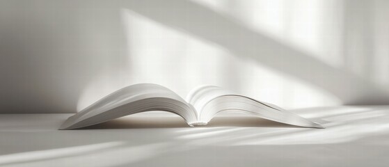 Open Book on Table with Soft Shadows and Natural Light Streaming In