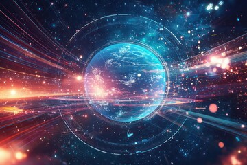 Obraz premium Students use virtual planetarium app to study space and celestial events.