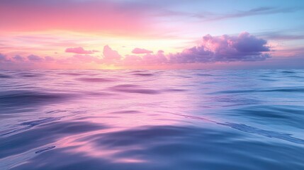 Fototapeta premium Serene sunset over calm ocean waters, with vibrant pink and purple hues reflecting on waves
