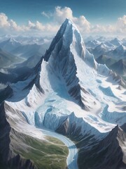 Majestic Ice-Covered Mountain with a Glacial Lake