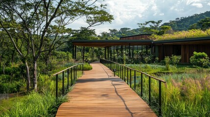 Obraz premium Scenic Pathway through Rehabilitation Center Surrounded by Nature
