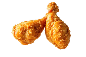 Fried chicken legs floating in the air isolated on transparent background.
