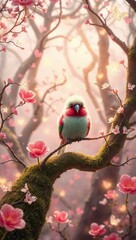 Enchanted Bird in a Magical Blooming Forest