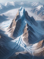 Massive Glacier Flowing from a Towering Snowy Mountain