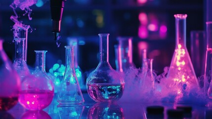 Neon Science: Vivid Laboratory Beakers and Scientific Experimentation