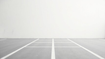 Fototapeta premium Simple Grey Floor with White Lines Against a Plain Wall Background