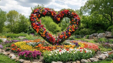 Vibrant Floral Heart in Lush Garden Setting