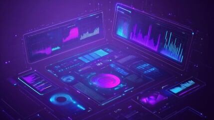 Futuristic Technology Interface with Glowing Data Visualization and Analytics