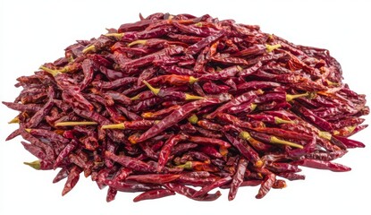 Pile of Dried Red Chili Peppers on White Background