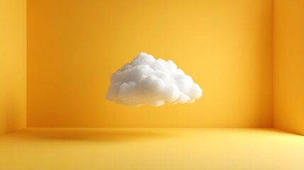 Soft White Cloud Floating in a Bright Yellow Room Against a Smooth Background for Creative and Minimalistic Design Projects
