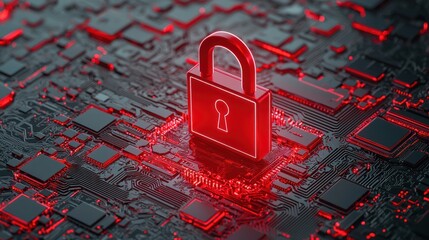 Secure red electronic circuit board with digital padlock protection
