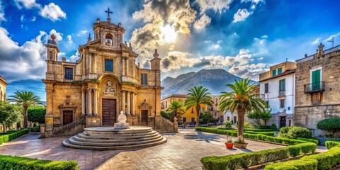 Obraz premium Sicilian Church Altar: Cubic Marble Cross, San Cataldo, Palermo Landscape