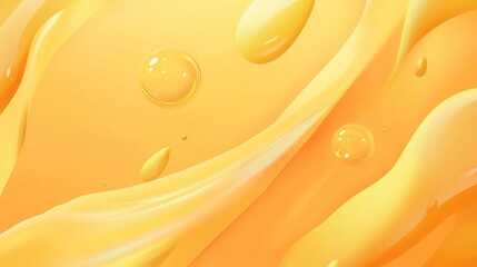  Golden Bubbles Floating on Yellow Orange Water, Soft Abstract Background for Cosmetics and Skincare