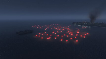 Obraz premium Hearts at Sea at Night