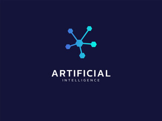 Artificial intelligence with hexagon connected network lines technology Analysis logo vector design concept. AI technology logotype symbol for advance technology, tech company, ui, innovation, robot.