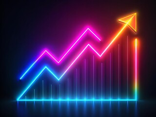Silhouette of Animated Neon Line Graph Ascending, Abstract Data Visualization