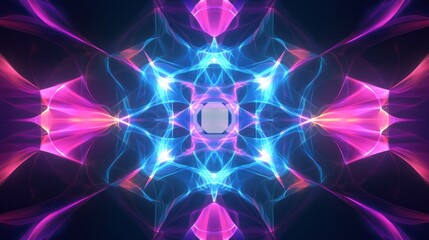 Abstract kaleidoscopic background with luminous geometric patterns in neon colors