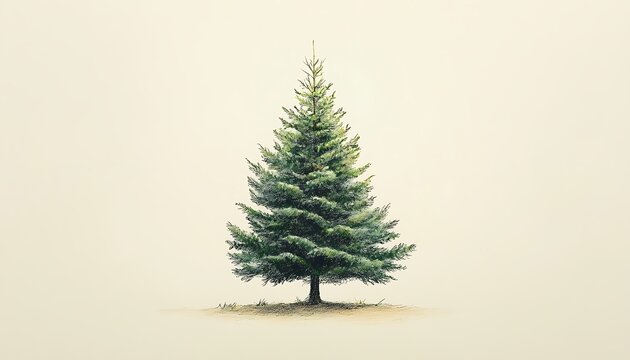 Isolated Christmas tree, light beige background