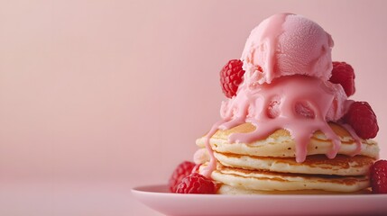 Raspberry Ice Cream Pancakes Delicious Sweet Treat
