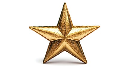 Obraz premium Glittering Gold Star Decoration on White Background for Holiday and Celebration Themes in Festive and Bright Environments