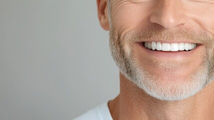 Fototapeta premium Dental implants with Dentures concept. Smiling man with a beard showcasing healthy teeth.
