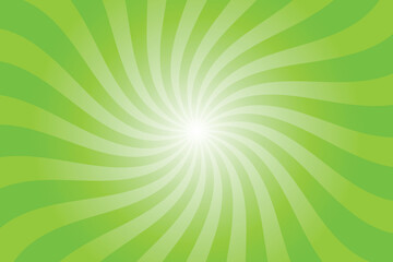 Green background with white sun ray. Pattern of starburst. Abstract harlequin green texture with light of sunburst. Radial beam of sunlight. Retro background with flash. Design of sunbeams.