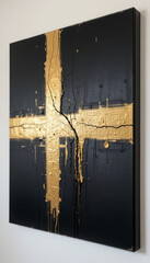 Golden cracked cross on dark textured background
