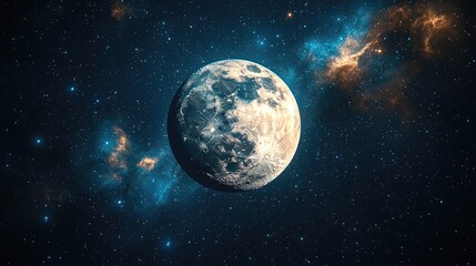 Obraz premium A stunning view of the moon surrounded by vibrant cosmic clouds and stars in space