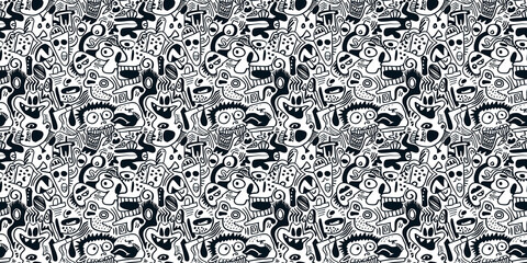 Cartoon hand-drawn doodles on the subject of summer holidays theme seamless pattern