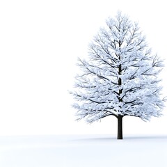 Snow-covered Pine Tree Against a White Background in a Winter Wonderland Landscape for Seasonal and Holiday Themes