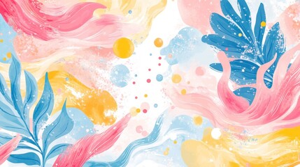 Colorful Abstract Watercolor Background with Floral and Geometric Elements