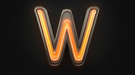 Neon Letter "W" in Gray and Orange: Illuminating Light Against Black Background