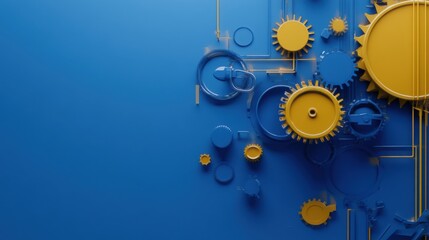 Abstract Background with Yellow Gears and Blue Design Elements
