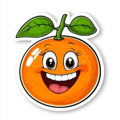 Obraz premium Cheerful Cartoon Orange Character with Leaf and Smiling Face