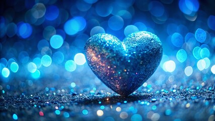 Obraz premium Sparkling Blue Heart, Glittering Crystal Heart, Romantic Love Background, Valentine's Day, Shiny Jewel Heart